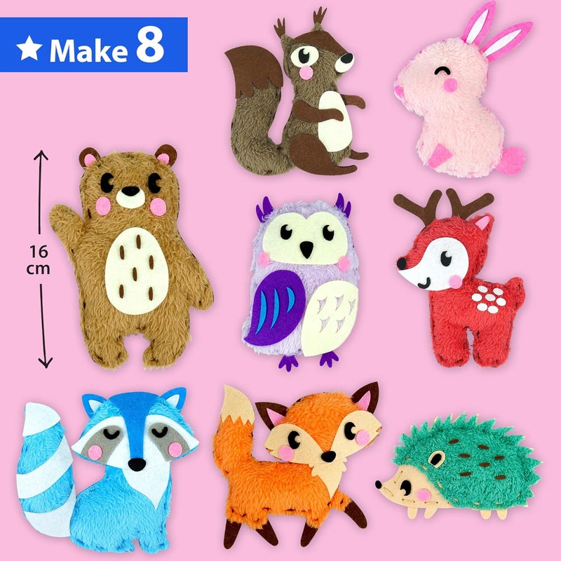 KRAFUN Easy Sewing Kit for Beginner Kids Arts & Crafts, 8 DIY Projects of Stuffed Dolls of Woodland Animals, Bear, Bunny, Fox, Owl, Instructions & Felt, Gift for Girls, Boys, Learn to Sew - Image 3